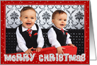 Christmas Photo Card - Red and Silver Merry Christmas and Stars card