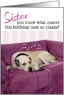 Sister Humorous Birthday Card - Dog with Headphones Enjoying Music card