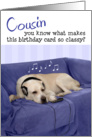 Cousin Humorous Birthday Card - Dog with Headphones Enjoying Music card