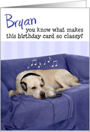 Bryan Humorous Birthday Card - Dog Enjoying Music card