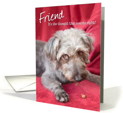 Friend Humorous Birthday Card - Cheeky Pup Eats Half the Treat card
