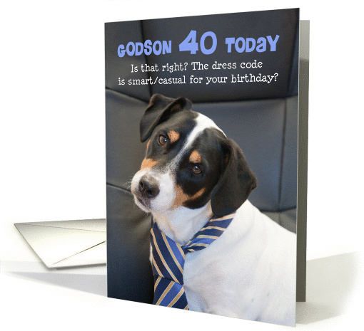 Funny Godson 40th Birthday Card - Dog Wearing Smart Tie card (1244792)