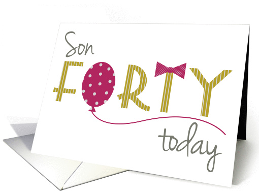 Son 40th Birthday Card - Illustrated Text with Balloon... (1245378)