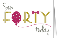 Son 40th Birthday Card - Illustrated Text with Balloon and Bow Tie card