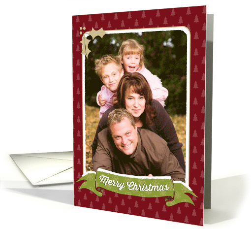 Christmas Photo Card - Christmas Trees and Holly Red Green Gold card