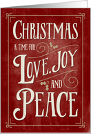 Christmas Card - Love Joy Peace - Red Gold card