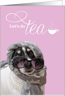 Let’s do Tea Invitation - Dog, Headscarf, Beads and Sunglasses card