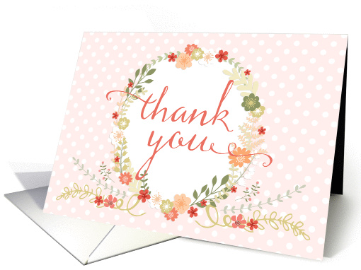 Thank You Card - Pretty Flowers and Polka Dots - Peach card (1365390)