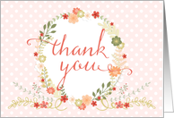 Thank You Card - Pretty Flowers and Polka Dots - Peach card