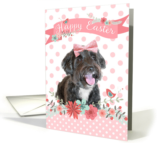 Pretty Easter Card - Happy Dog - Flowers - Peach and... (1366318)