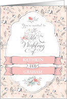 Vintage Wedding Invitation - Add Own Names - Pretty Flowers - Peach card