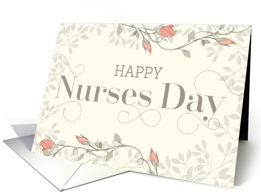 Happy Nurses' Day Card - Swirly Text and Flowers - Cream Peach card