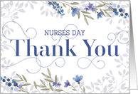 Nurses Day Thank You Card - Swirly Text and Flowers - Blue Gray Purple card