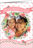 Mother’s Day Photo Card - Add Own Photo - Peach Flowers and Polka Dots card