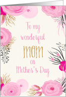 Mother’s Day Card for Mom - Pretty Pink Flowers and Gold Sparkle card
