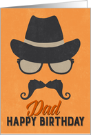 Dad Birthday Card - Hipster Style Hat Glasses Mustache - Orange card