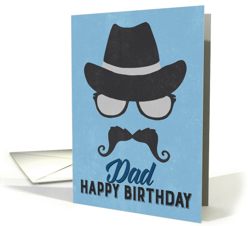 Dad Birthday Card - Hipster Style Hat Glasses Mustache - Blue card