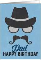Dad Birthday Card - Hipster Style Hat Glasses Mustache - Blue card