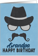 Grandpa Birthday Card - Hipster Style Hat Glasses Mustache - Blue card