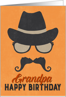 Grandpa Birthday Card - Hipster Style Hat Glasses Mustache - Orange card