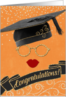 Hipster Style Graduation Congratulations with Red Lips card