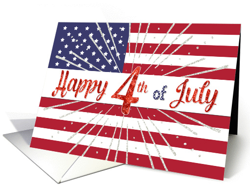 Happy 4th of July Card - American Flag - Red Blue White Silver card