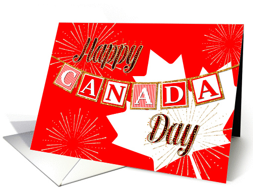 Happy Canada Day - Text Banner and Gold Sparkle Effect card (1386044)