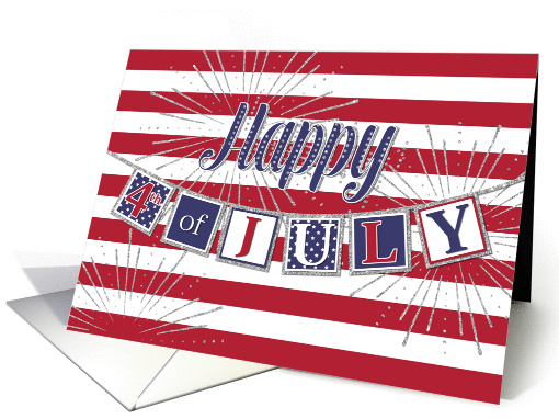 Happy 4th of July - Text Banner and Silver Sparkle Effect card