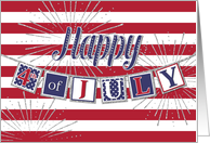 Happy 4th of July - Text Banner and Silver Sparkle Effect card