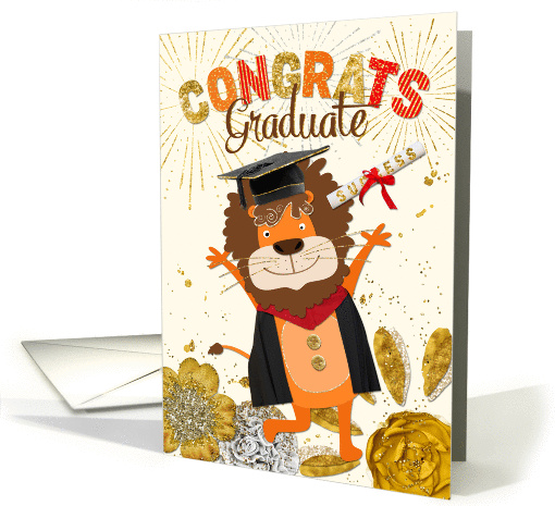 Fun Graduation Congratulations Card - Lion Cartoon... (1387824)