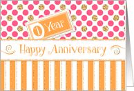 Employee Anniversary 1 Year - Orange Stripes Pink Dots Gold Sparkle card