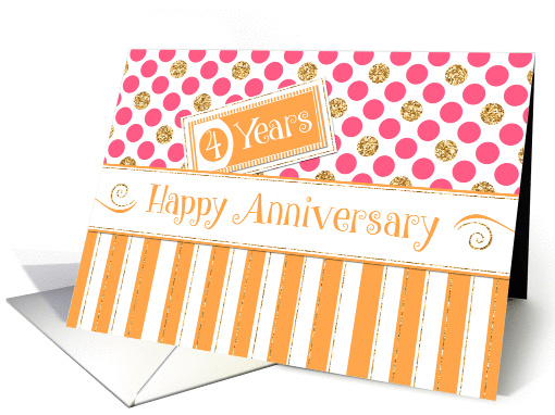Employee Anniversary 4 Years - Orange Stripes Pink Dots... (1390588)