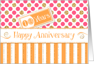 Employee Anniversary 10 Years - Orange Stripes Pink Dots Gold Sparkle card