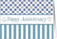 Employee Anniversary - Jade Stripes Blue Polka Dots Silver Sparkle card