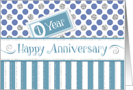 Employee Anniversary 1 Year - Jade Stripes Blue Dots Silver Sparkle card