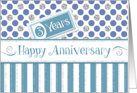 Employee Anniversary 3 Years - Jade Stripes Blue Dots Silver Sparkle card