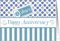 Employee Anniversary 4 Years - Jade Stripes Blue Dots Silver Sparkle card