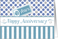 Employee Anniversary 9 Years - Jade Stripes Blue Dots Silver Sparkle card