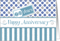 Employee Anniversary 20 Years - Jade Stripes Blue Dots Silver Sparkle card