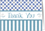 Business Thank You - Jade Stripes Blue Polka Dots Silver Sparkle card