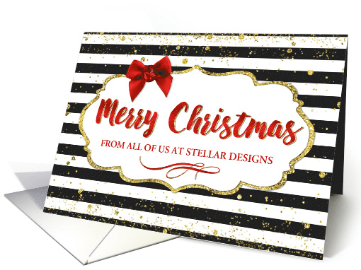 Custom Business Christmas Card - Text Red Bow Black and... (1404322)