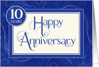 Employee Anniversary 10 Years - Text Swirls and Damask - Blue card