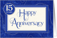 Employee Anniversary 15 Years - Text Swirls and Damask - Blue card