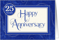 Employee Anniversary 25 Years - Text Swirls and Damask - Blue card