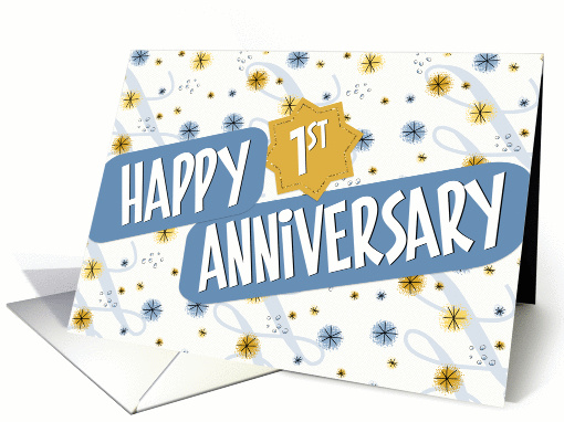 Employee Anniversary 1 Year - Pattern in Blue and White card (1451156)