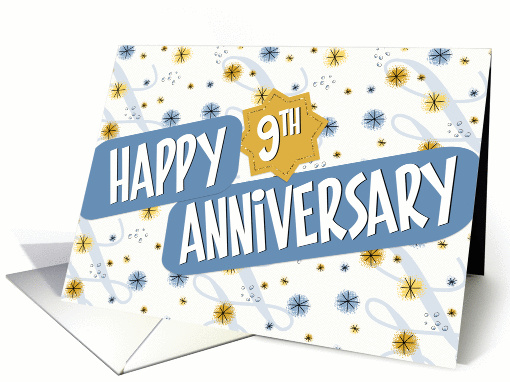 Employee Anniversary 9 Years - Pattern in Blue and White card