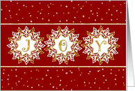 Christmas Card - JOY and Snowflakes Red Gold card