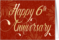 Employee Anniversary 6 Years - Swirly Text and Star Bursts - Red card