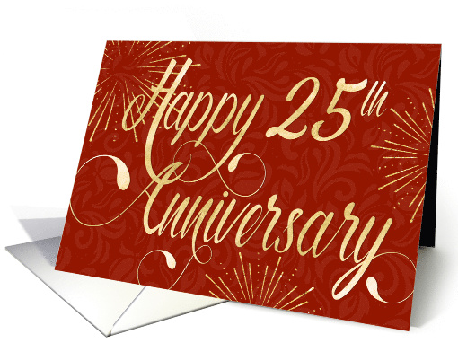 Employee Anniversary 25 Years - Swirly Text and Star Bursts - Red card
