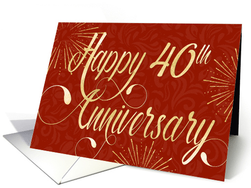 Employee Anniversary 40 Years - Swirly Text and Star Bursts - Red card